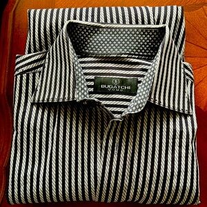 Bugatchi Uomo Shaped Fit Shirt Men's Size M Dark Gray Striped Long Sleeve Cotton